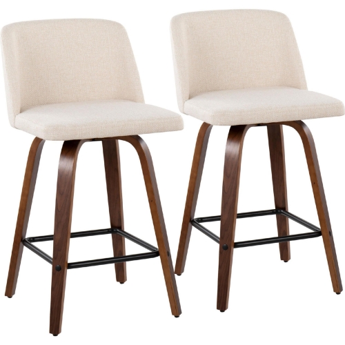 Toriano 26" Counter Stool in Cream Noise Fabric, Walnut Finish & Black (Set of 2)